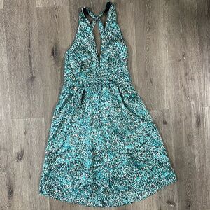 TUR-BLA-IVO Women’s size 14 Vintage Halter Dress Low Back V-Neck Midi Dress Silk